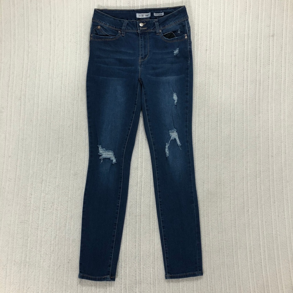 WBB YMI Women's Blue‎ Denim Mid Rise Distressed Skinny Jeans Size Unknown